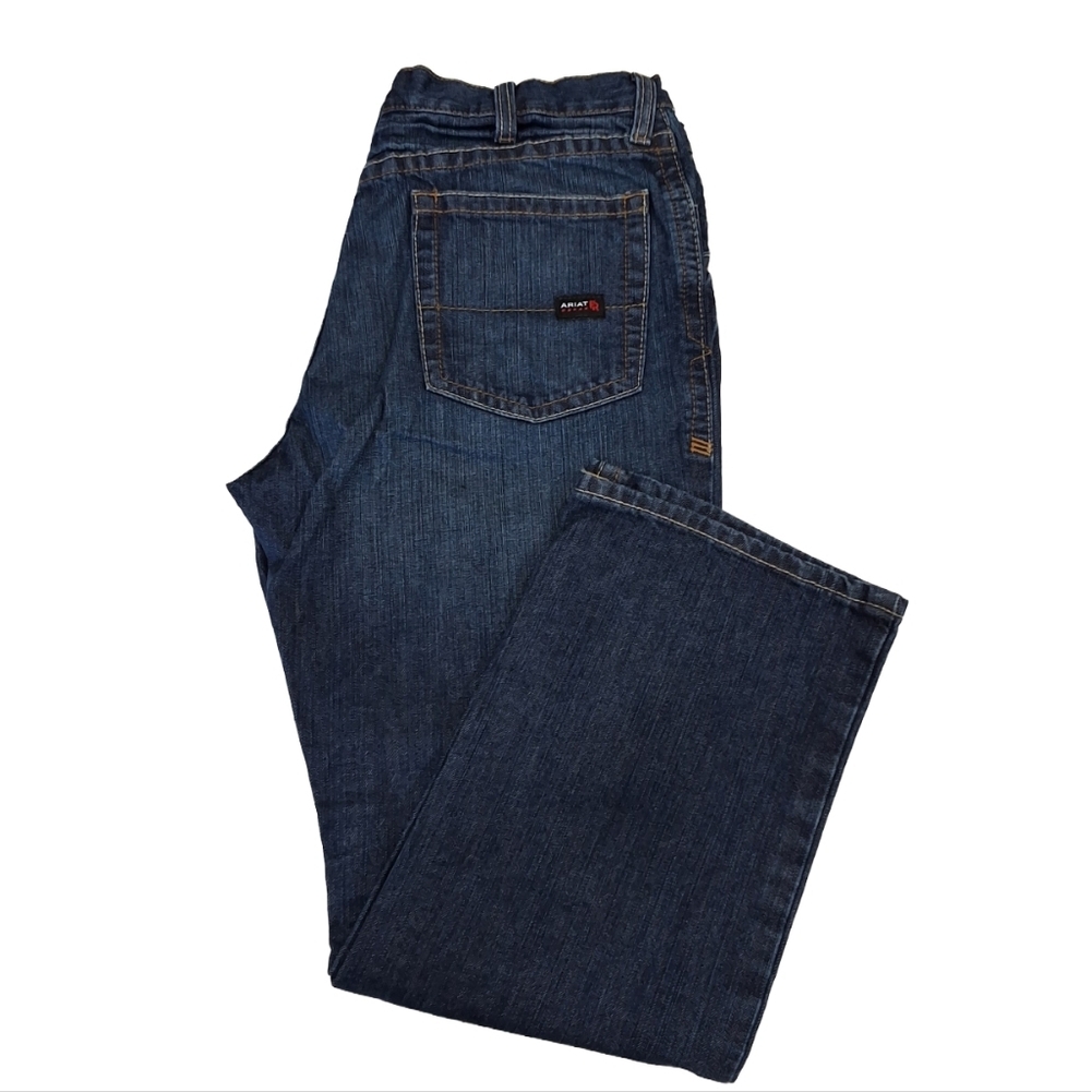 Ariat~M4 FR~Relaxed Bootcut~Mens Jean~Flame Resistant~Work Denim~Dark Blue~38x30 - Picture 2 of 11